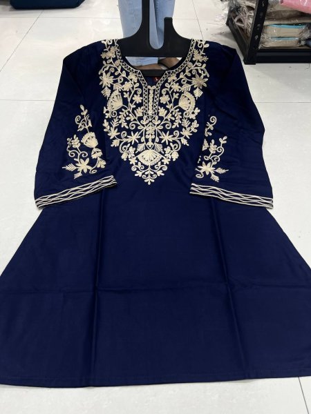 Trending Short Length Kurti with Embroidery Work For Regular Wear Tunics kurti