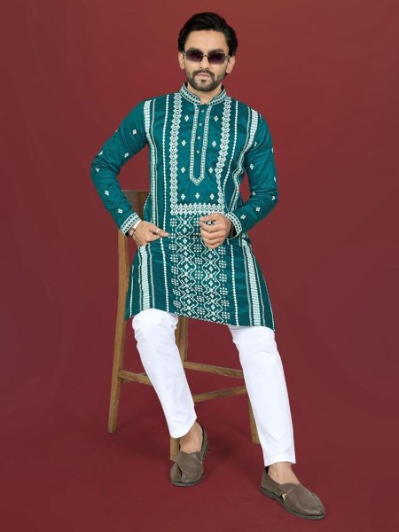 Trending Teal Green Men Kurta Set for Wedding and Party Wear Mens Wear