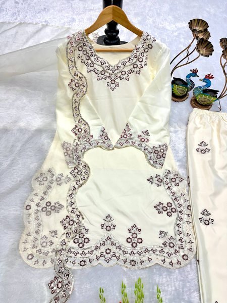 Trending White Embroidered Suit Set for Women Ethnic Wear Ready To Wear Collection