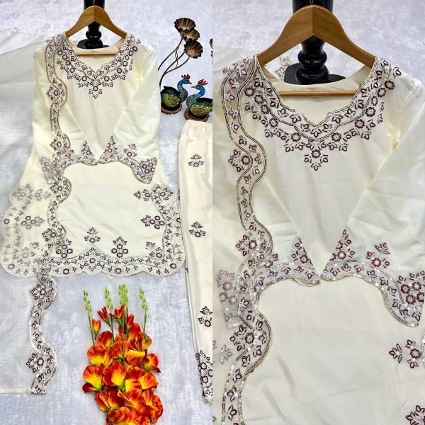 Trending White Embroidered Suit Set for Women Ethnic Wear Ready To Wear Collection