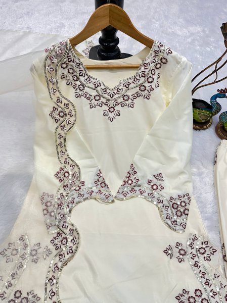 Trending White Embroidered Suit Set for Women Ethnic Wear Ready To Wear Collection