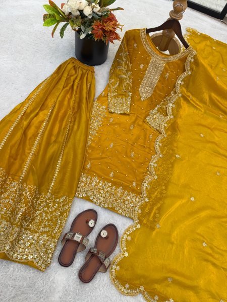 Trending Yellow Palazzo Suit Design for Wedding and Functions Ready To Wear Collection