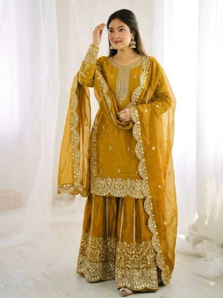 Trending Yellow Palazzo Suit Design for Wedding and Functions Ready To Wear Collection
