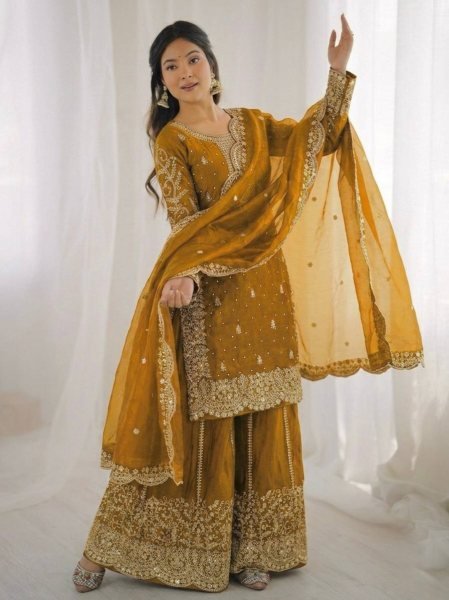 Trending Yellow Palazzo Suit Design for Wedding and Functions Ready To Wear Collection