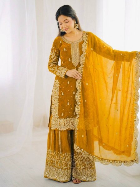 Trending Yellow Palazzo Suit Design for Wedding and Functions Ready To Wear Collection
