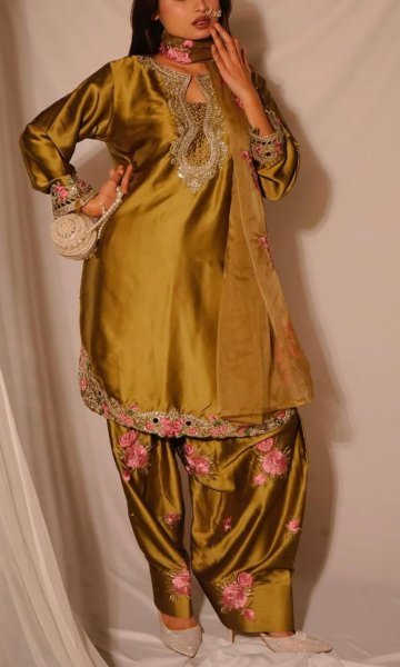 Trendsetter  Yellow Japan Satin Embroidered Top Designer Farshi Salwar Suit With Embroidery Dupatta Ready To Wear Collection