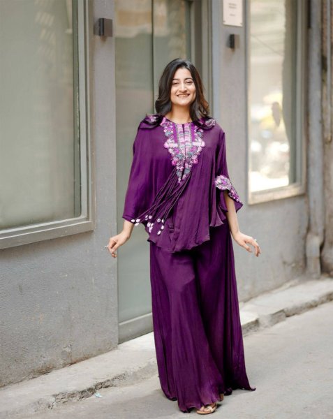 Trendsetting Purple Sequence Embroidered Air Tex Chinon Top and Plazzo Set Ready To Wear Collection
