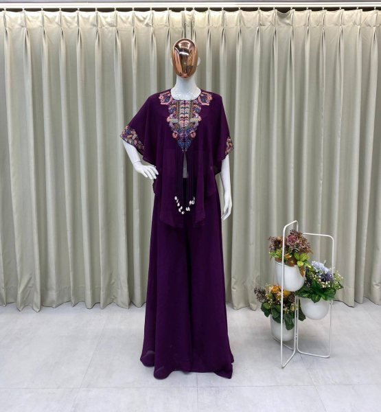 Trendsetting Purple Sequence Embroidered Air Tex Chinon Top and Plazzo Set Ready To Wear Collection