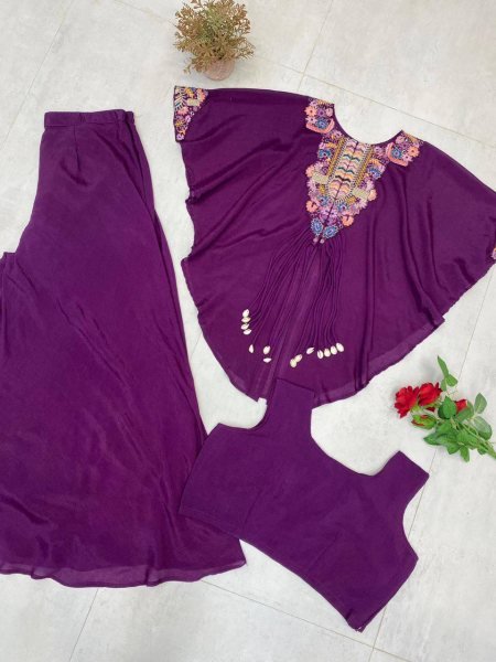 Trendsetting Purple Sequence Embroidered Air Tex Chinon Top and Plazzo Set Ready To Wear Collection