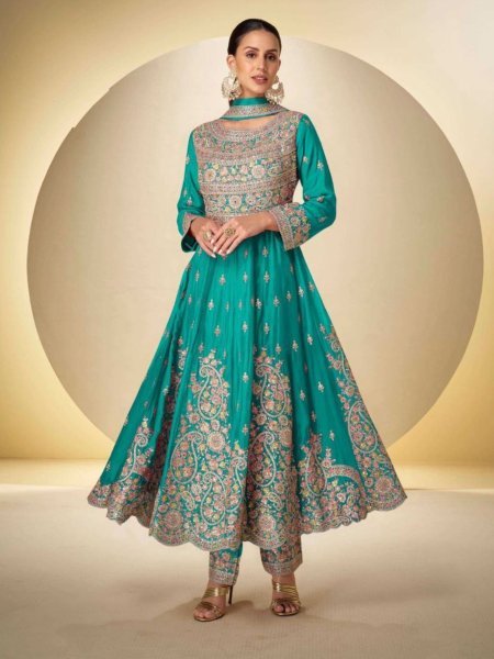 Trendsetting Sky Blue Fully Stitch Rasbari Catalog for Resellers and Exporters Anarakali Gown Wholesale