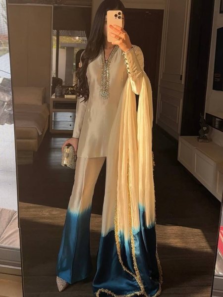 Trendwear Roman Glass Embroidery Dori Work with Fancy Sleeves Plazzo Set and Lace Border Dupatta Ready To Wear Collection