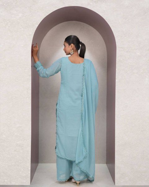 Trendy Aqua Blue Chikankari Georgette Kurti Set Ready to Wear for Bulk Buyers Lucknowi Chikankari Kurtis Wholesale