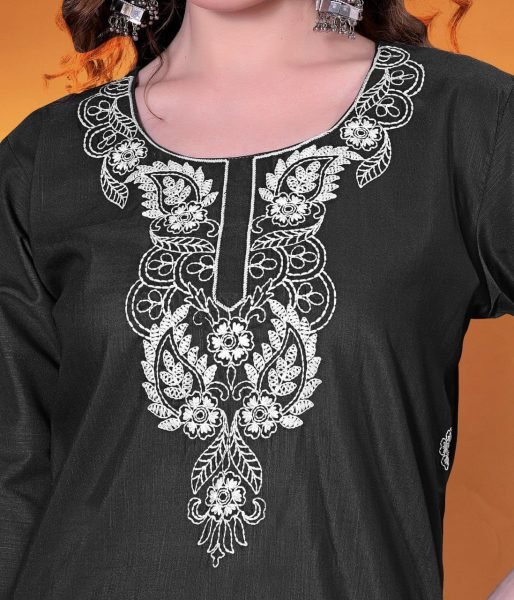 Trendy Black Fully Stitch   Rayon Slub Embroidered Kurti for casual wear  Straight Cut Long Kurtis
