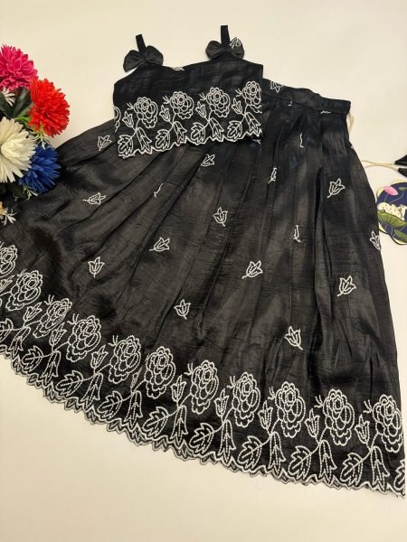 Trendy Black Kids Lehenga Set with Embroidery Work for Special Events Girls Wear