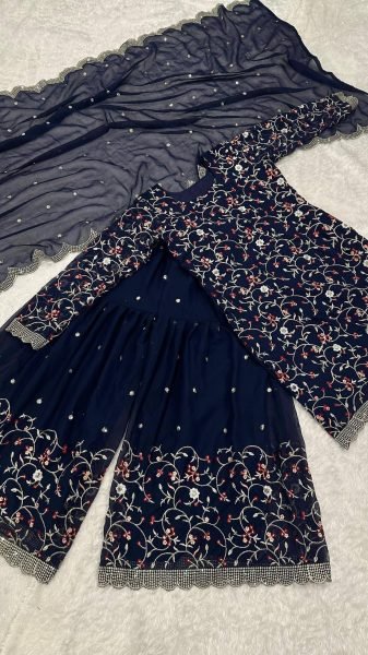 Trendy Blue Georgette Sequins Embroidered Sharara Suit for Wedding Functions Ready To Wear Collection