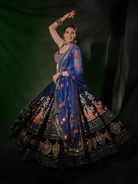 Trendy Blue Muslin Cotton Navratri Lehenga Choli with Real Mirror Work For Navrati  Lehenga