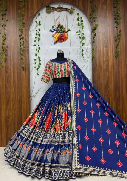 Trendy Blue Muslin Cotton Navratri Lehenga Choli with Real Mirror Work For Navrati Navratri Lehnega Choli