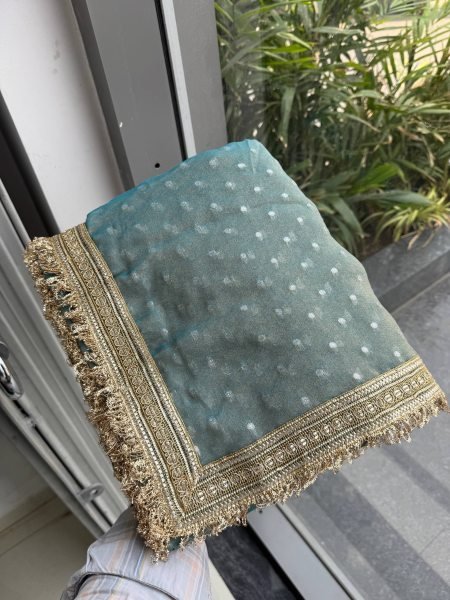 Trendy Blue Viscose Jacquard Butti Silk Saree With Fancy Lace Border at Wholesale Rate Silk Sarees Wholesale