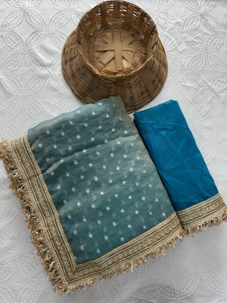 Trendy Blue Viscose Jacquard Butti Silk Saree With Fancy Lace Border at Wholesale Rate Silk Sarees Wholesale