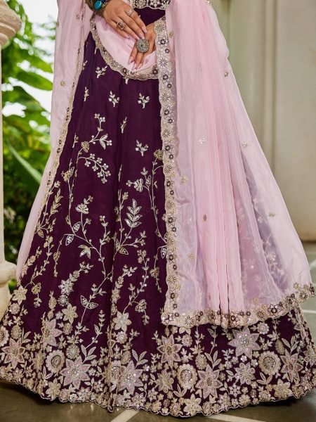Burgundy Organza Bridal Lehenga with Pink Dupatta Wedding Ready at Manufacturer Rate Bridal Lehenga Choli