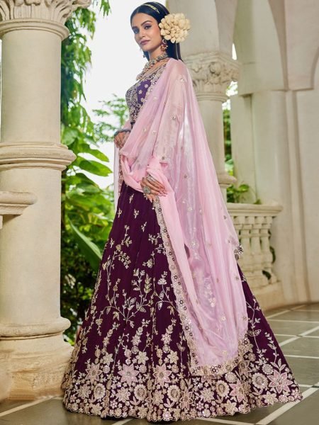 Burgundy Organza Bridal Lehenga with Pink Dupatta Wedding Ready at Manufacturer Rate Bridal Lehenga Choli