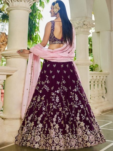 Burgundy Organza Bridal Lehenga with Pink Dupatta Wedding Ready at Manufacturer Rate Bridal Lehenga Choli