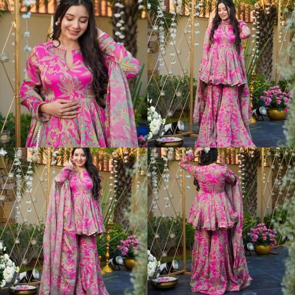 Trendy Chinon Silk Digital Printed Top Bottom Suit Set with Sequins Lace Dupatta for party wear Ready To Wear Collection