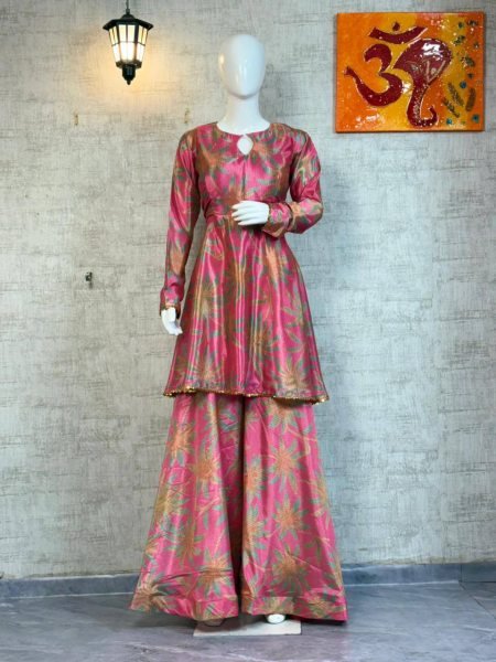 Trendy Chinon Silk Digital Printed Top Bottom Suit Set with Sequins Lace Dupatta for party wear Ready To Wear Collection