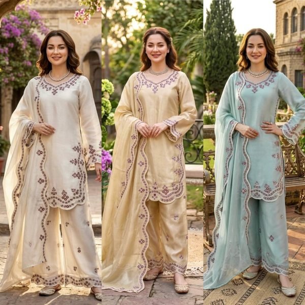 Trendy Cream Designer Palazzo Suit Set for Festive Occasions Ready To Wear Collection