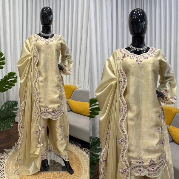 Trendy Cream Designer Palazzo Suit Set for Festive Occasions Ready To Wear Collection