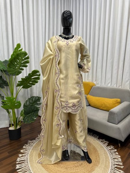 Trendy Cream Designer Palazzo Suit Set for Festive Occasions Ready To Wear Collection