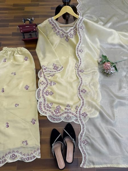 Trendy Cream Designer Palazzo Suit Set for Festive Occasions Ready To Wear Collection