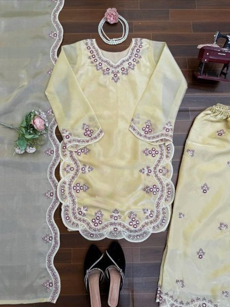 Trendy Cream Designer Palazzo Suit Set for Festive Occasions Ready To Wear Collection