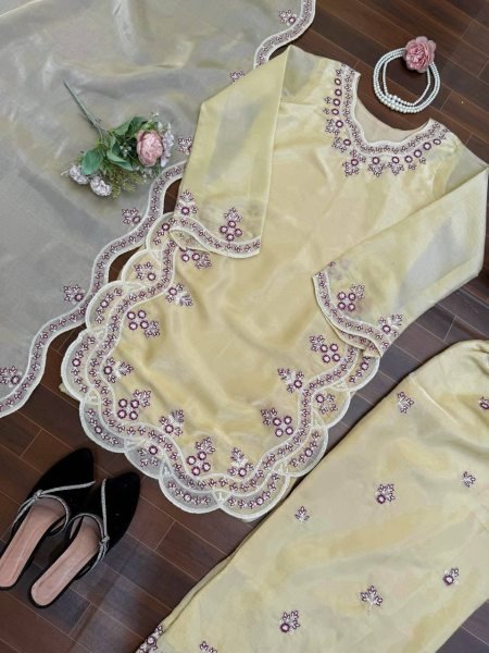 Trendy Cream Designer Palazzo Suit Set for Festive Occasions Ready To Wear Collection