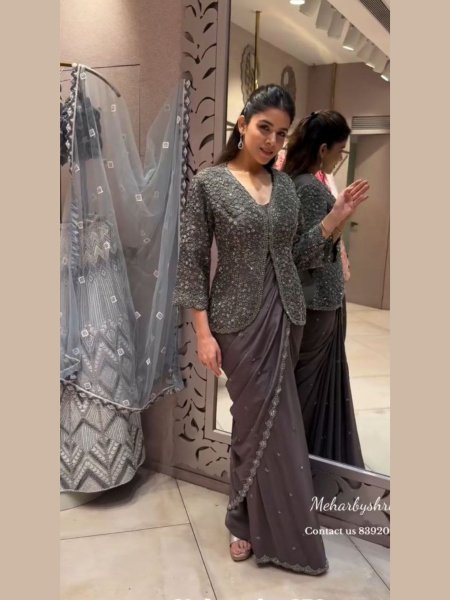 Trendy Designer Saree with Koti Jacket for Wedding Functions Ready To Wear Saree 