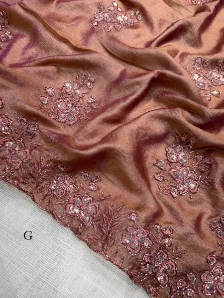 Trendy Dusty Rose Meri Gold Saree with Full Beads and Sequin Embroidery Work at Wedding Embroidery Sarees Wholesale