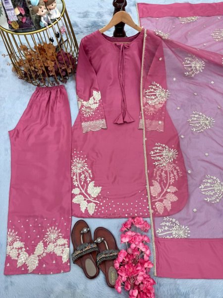 Trendy Embroidered Palazzo Suit Set with Crepe Suit and Fancy Dupatta Readymade Ready To Wear Collection