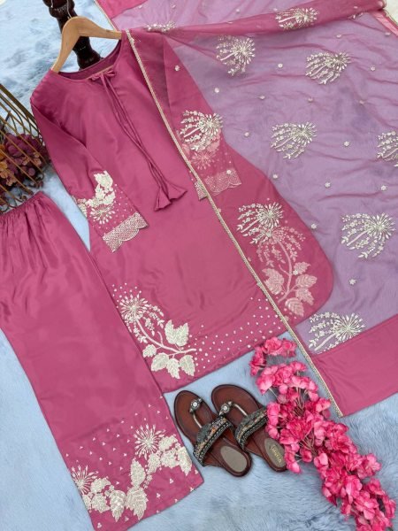 Trendy Embroidered Palazzo Suit Set with Crepe Suit and Fancy Dupatta Readymade Ready To Wear Collection