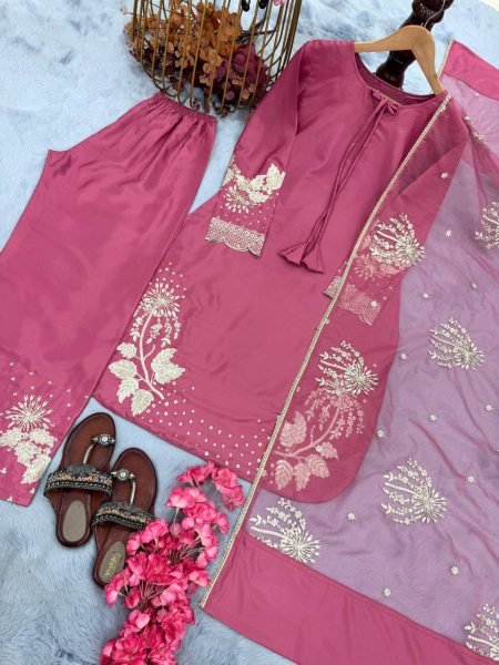 Trendy Embroidered Palazzo Suit Set with Crepe Suit and Fancy Dupatta Readymade Ready To Wear Collection