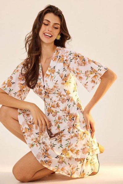 Trendy Floral Printed Cotton Western Dress for Women Casual Micro Crepe One Piece White Dress Best Wholesale Collection Western Ladies Top Wholesale