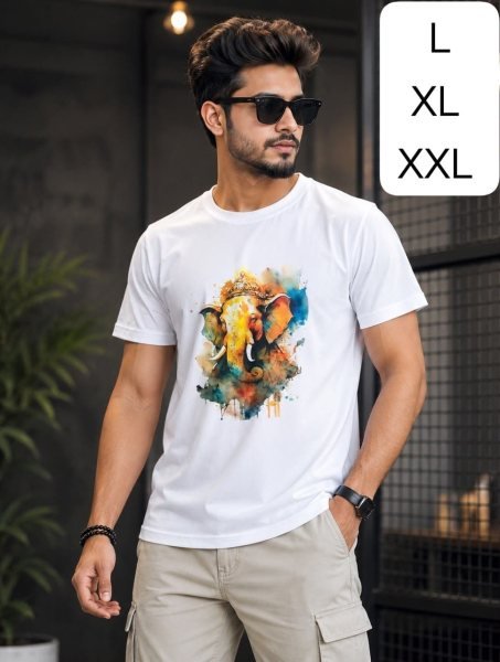 Trendy Ganpati Special Twill Cotton T-Shirt with Modern Ganesha Design Mens Shirt