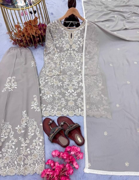 Trendy Georgette Palazzo Set with Cutwork & Stylish Dupatta Set Premium Stitched Collection Surat Ready To Wear Collection