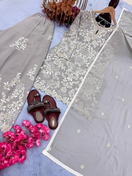 Trendy Georgette Palazzo Set with Cutwork & Stylish Dupatta Set Premium Stitched Collection Surat Ready To Wear Collection