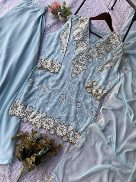 Trendy Georgette Sequence Embroidery Top Palazzo and Dupatta Set Wholesale Deal for Boutiques and Resellers Ready To Wear Collection