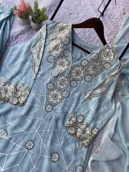 Trendy Georgette Sequence Embroidery Top Palazzo and Dupatta Set Wholesale Deal for Boutiques and Resellers Ready To Wear Collection