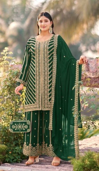 Trendy Green Heavy Georgette Suit Set with Sequins Work and Dupatta For Weeding Designer Plazzo Salwar Suits Wholesale