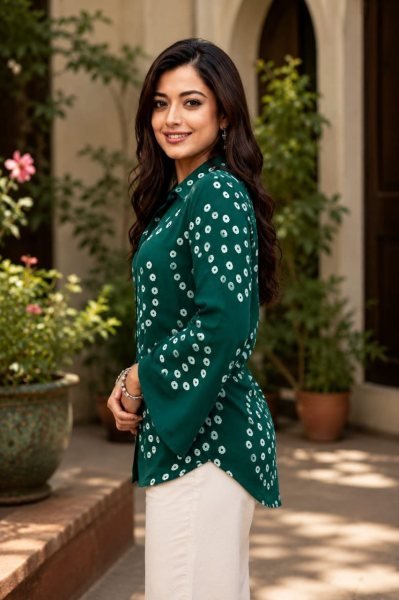 Trendy Green Women   s Japan Satin Digital Printed Shirt at Wholesale Rate Tunics kurti