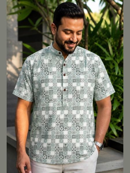 Trendy Grey Designer Cotton Print Short Kurta for Casual and Traditional Wear 