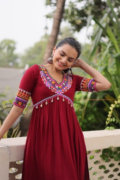 Trendy Maroon Kutchi Gamthi Work Kurti in 14kg Rayon Perfect for Garba Navratri Collection