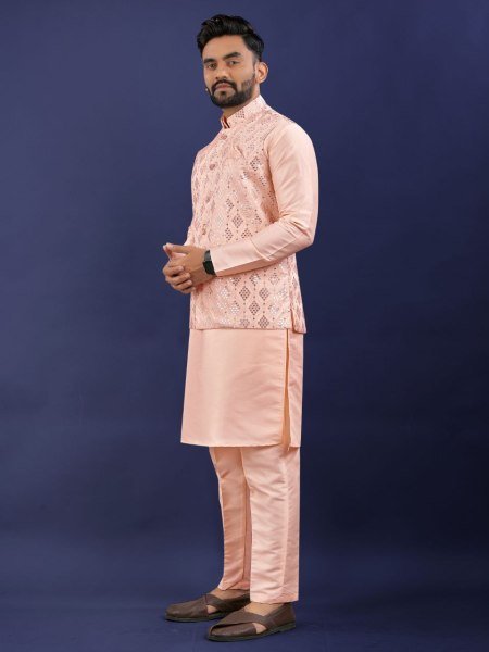 Trendy Mens Kurta Pajama with Jacket Traditional Silk Wear Kurta Pajama Wholesale